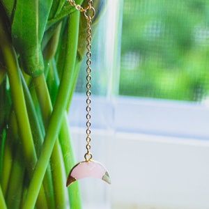 Rose Quartz & 14k Gold-Plated Crescent Necklace